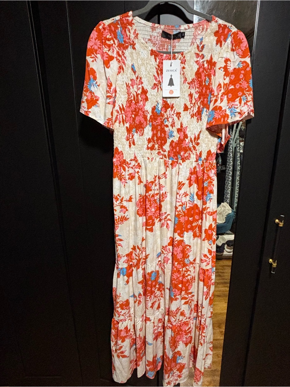 Zemsa Cream & Red Floral Maxi Dress